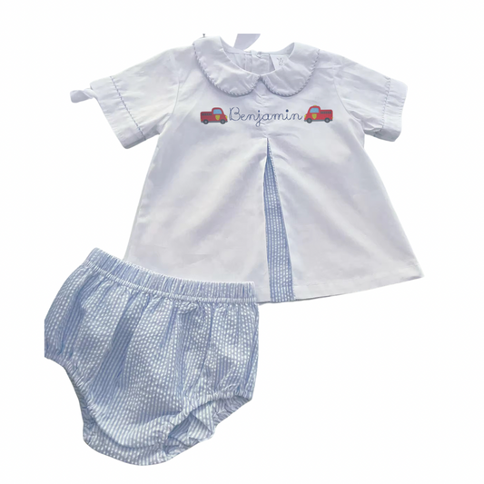 Blue Seersucker diaper set