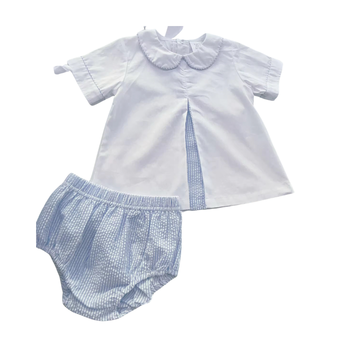 Blue Seersucker diaper set